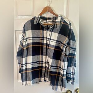 CJ Banks  Black, White & Tan Plaid Button-Down Shirt 2X 100% cotton